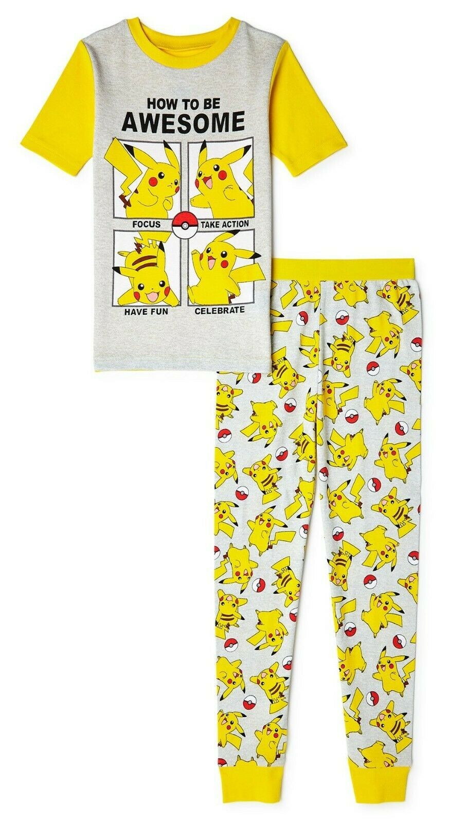 POKEMON PIKACHU NINTENDO Boys Cotton Snug-Fit Pajamas Sleepwear Set Size 4