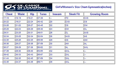 Gk Elite Gymnastics Leotard Size Chart