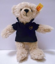 Steiff X Lufthansa Airlines Happy Beige Stuffed Teddy Bear Toy Navy Shirt 8" - $52.95