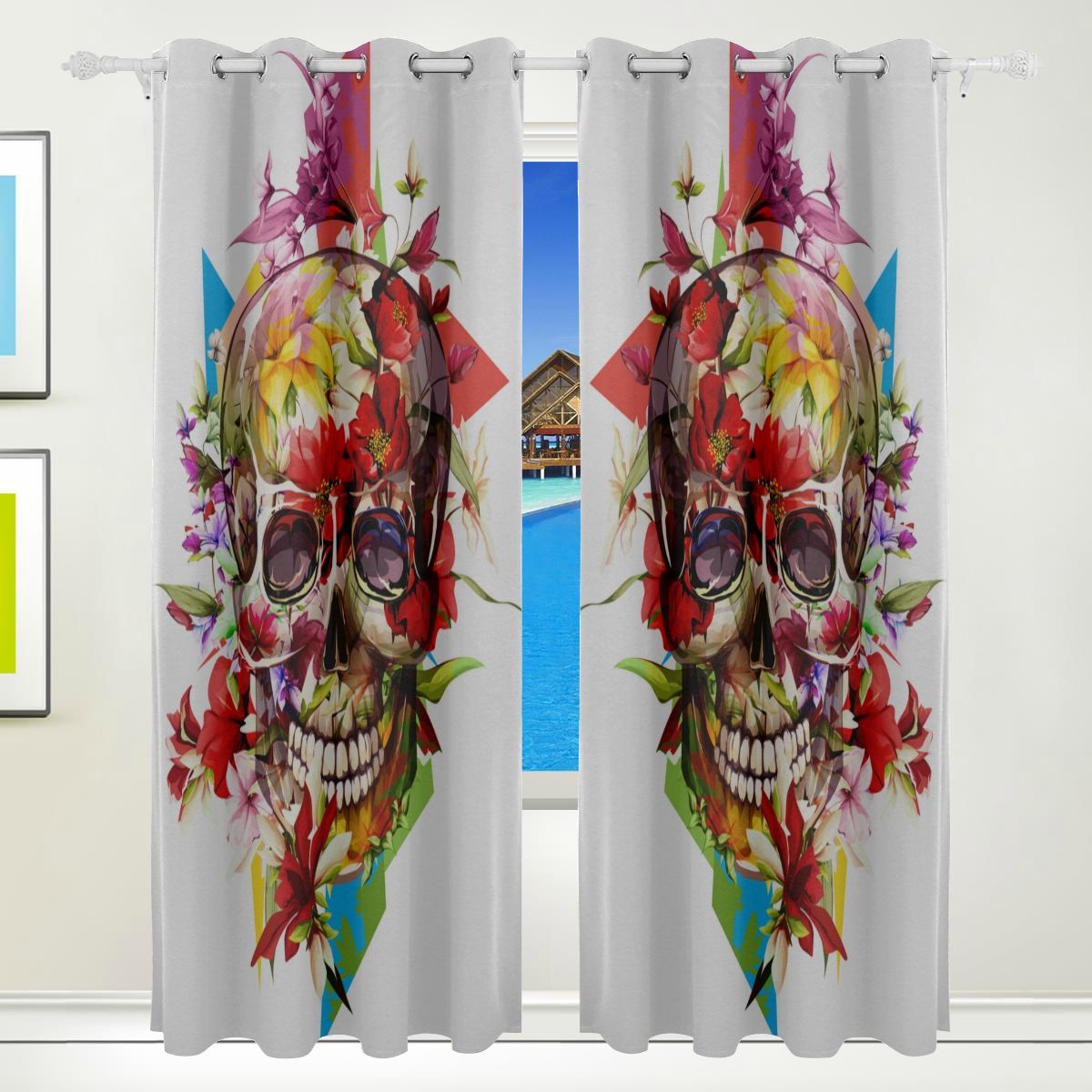 Unique Bedroom Curtains Colorful Cute Flower Sugar Skull ...