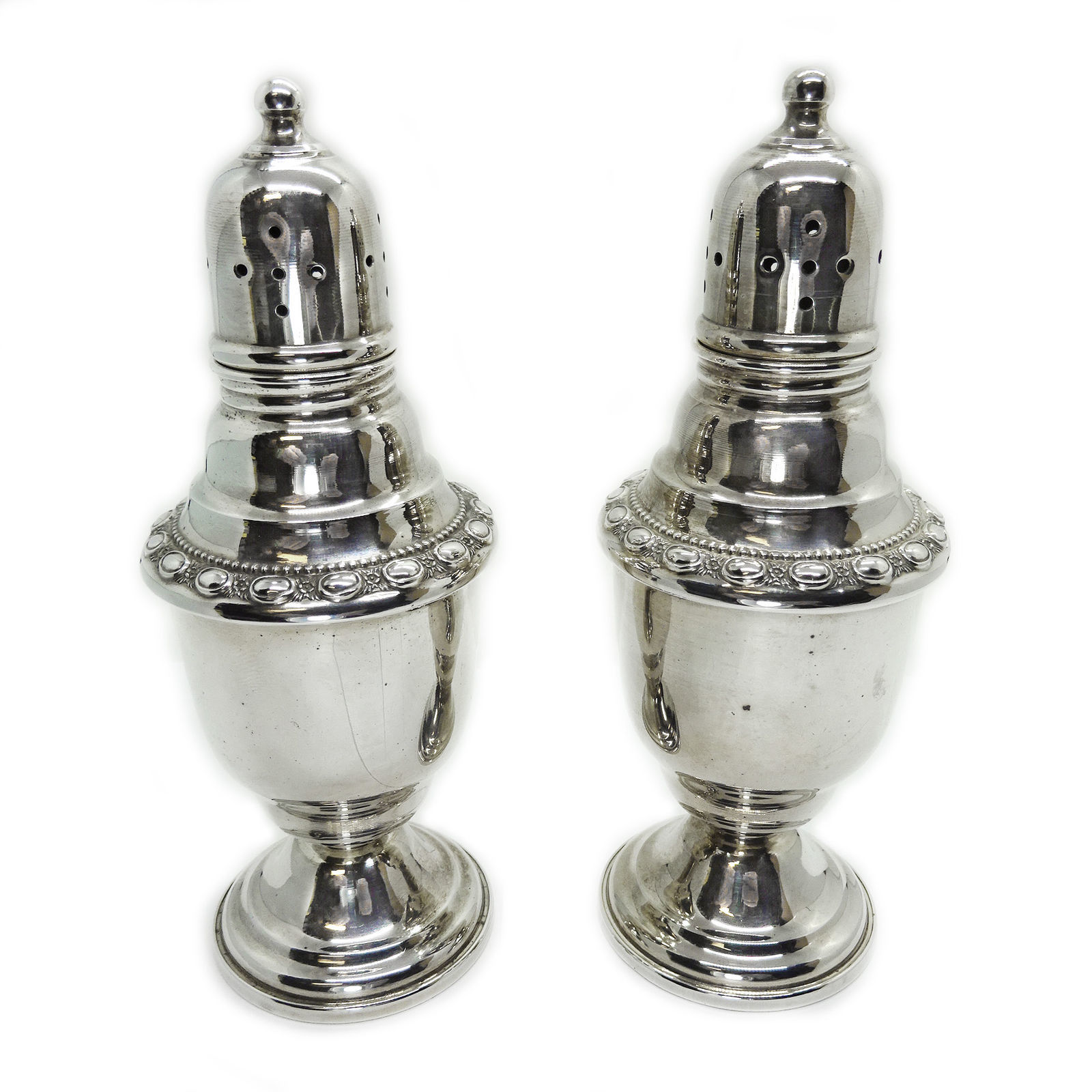 La Pierre Sterling Weighted Salt & Pepper Shakers 25A, Raised & Floral 