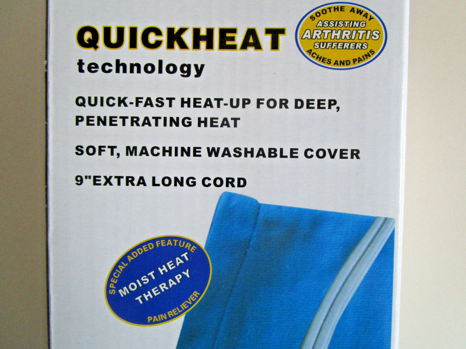 Quickheat HEATING PAD INTERTEK Washable Cover 9' Long Cord MOISTDRY Dr