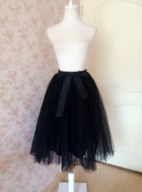 WOMEN BLACK Tea Length Midi Tulle Skirt Plus Size Black Tulle Skirt With Bow NWT image 2