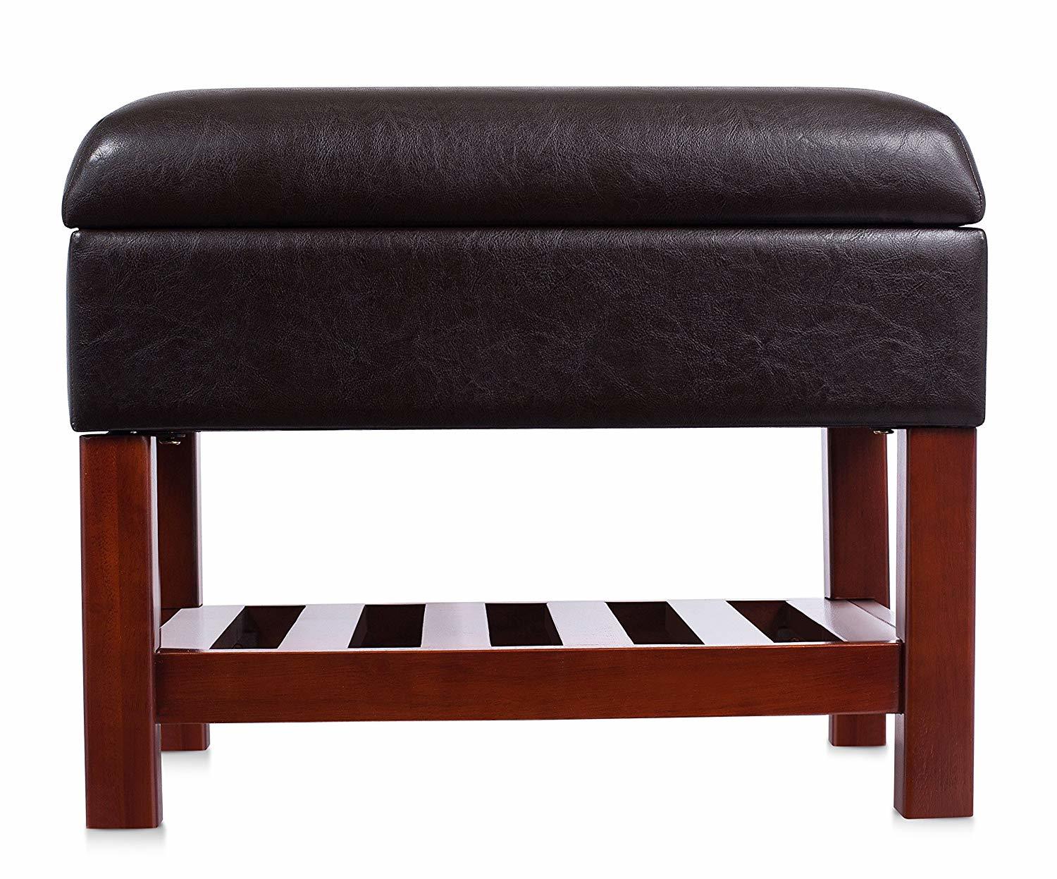 Birdrock Home Upholstered Storage Stool Ottoman Faux Leather Padded