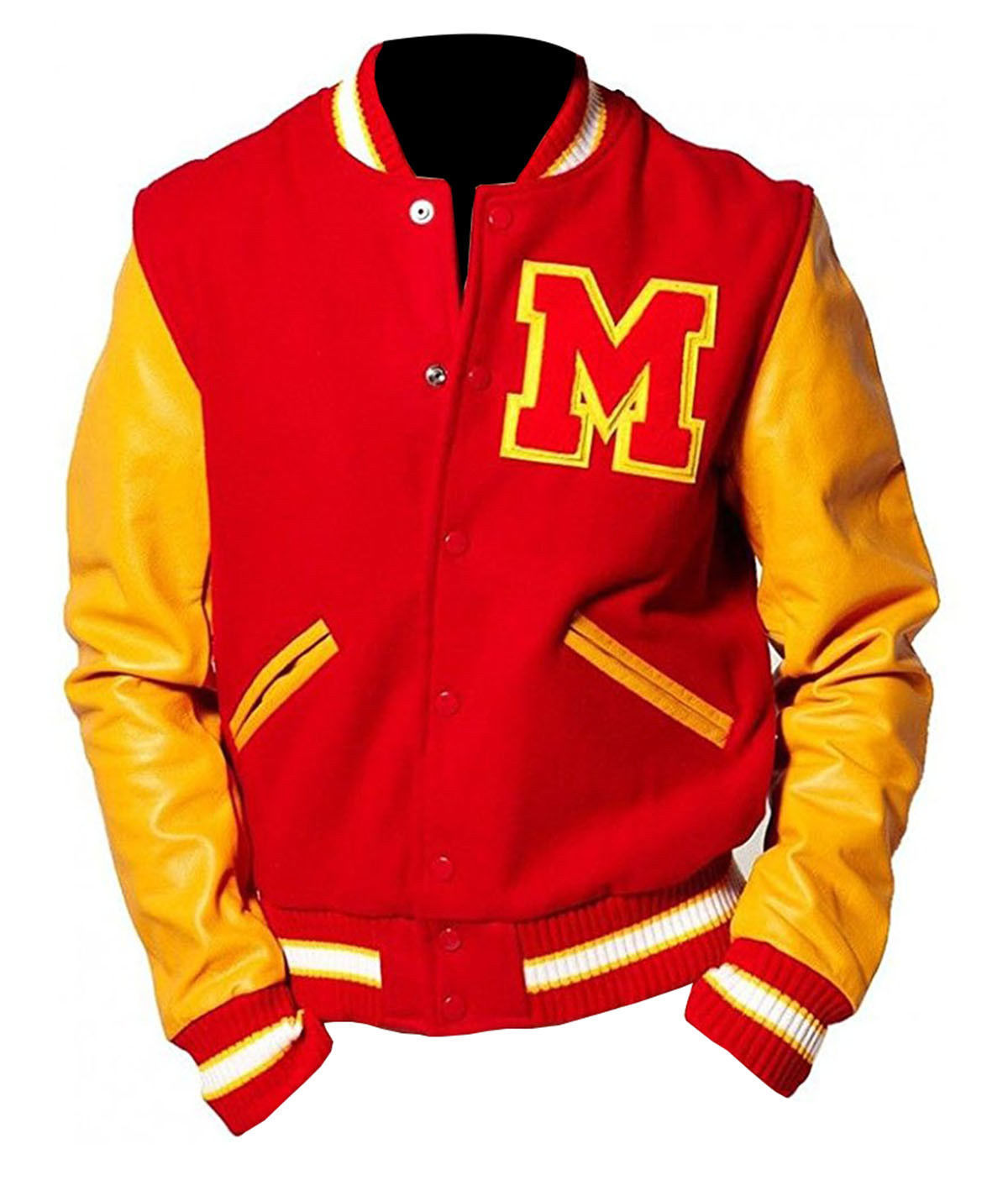 MJ Michael Jackson Thriller Jacket Letterman M Logo Varsity Red Yellow ...