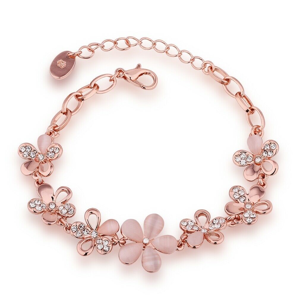 925 Sterling Silver  Fashion Woman Love Heart Flower Clover Crystal Bracelet