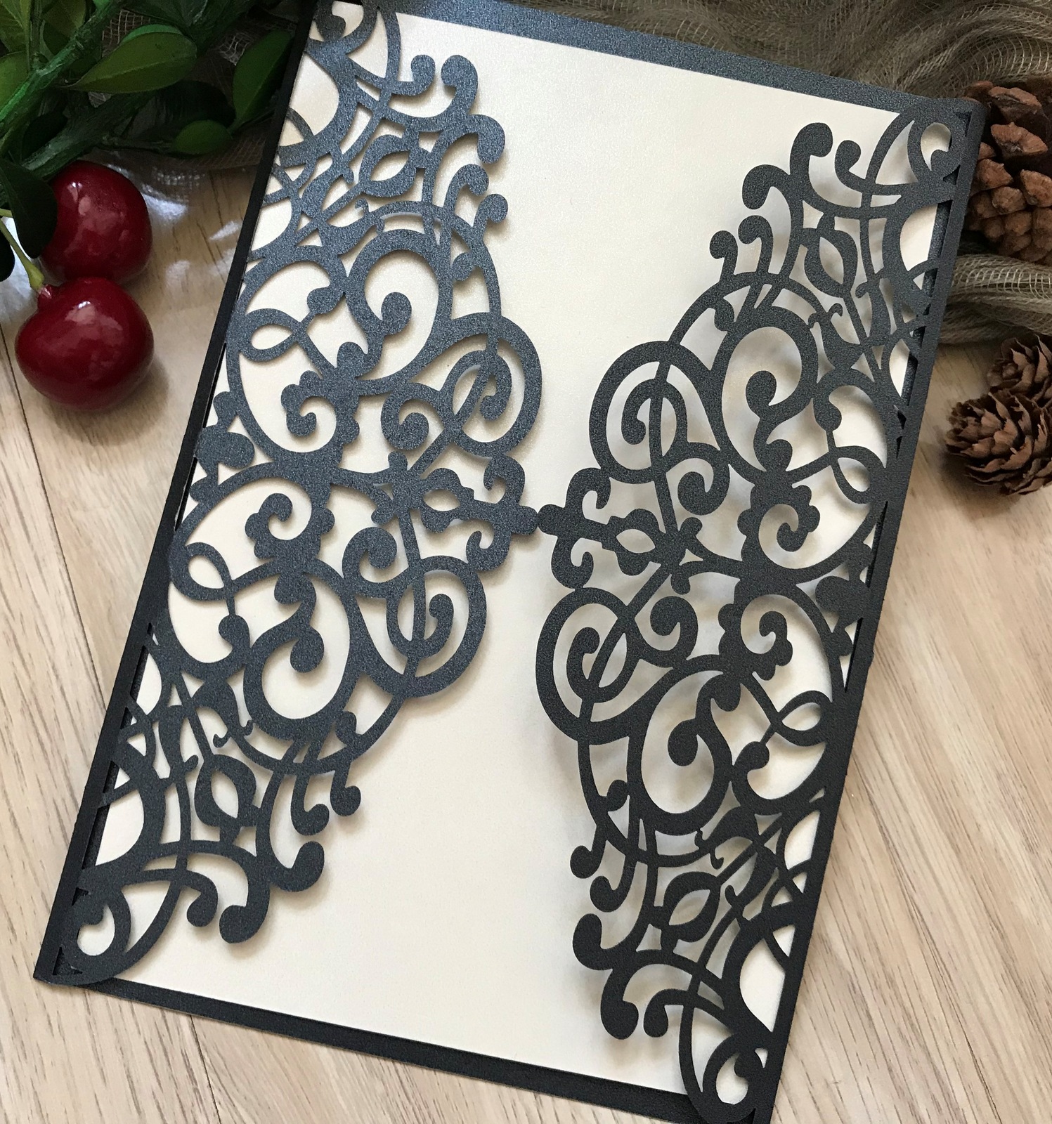 50pcs Black laser cut Wedding Invitations Invite Custom Laser Cut