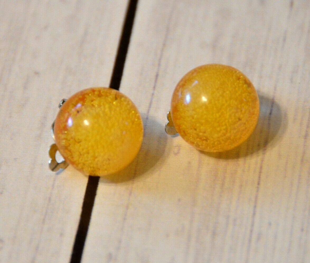 Primary image for vintage large lucite globe sphere earrings amber