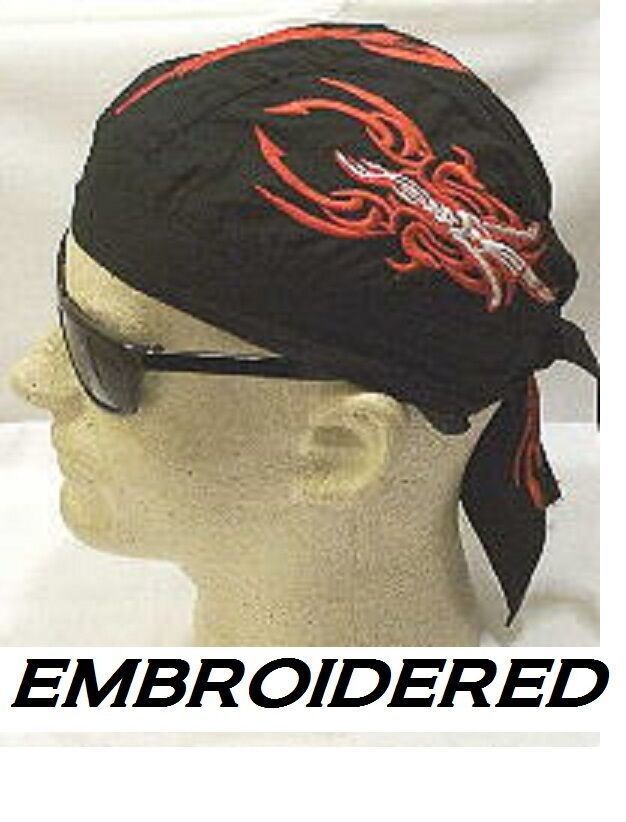 SERPENT Flame Tribal Dragon EMBROIDERED FITTED BANDANA Doo Do Rag Skull Cap