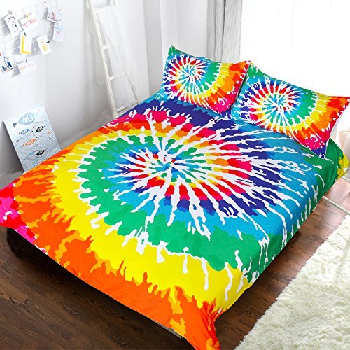 Blessliving Rainbow Tie Dye Bedding Colorful Tye Dye Duvet Cover Psychedelic Wat Duvet Covers