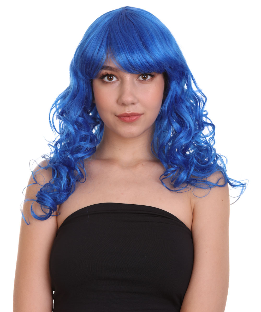 Adult Women Long Curly Glamour Party Event Cosplay Dark Blue Wig HW-636