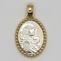 18K YELLOW WHITE GOLD MEDAL PENDANT, VIRGIN MARY, MADONNA AND JESUS WITH FRAME  image 2