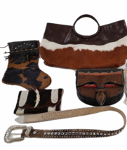 Leather Suede Cowhide Handcrafted Lot - Belt Handbag Bag Purse Clutch Stocking image 1