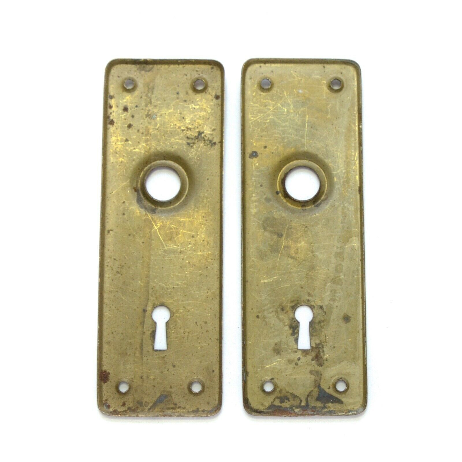 Pair Brass Tone Vintage Door Knob Backplates Key Hole 6