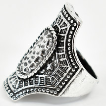 Bohemian Inspired Silver Tone Tribal Shield Geometric Fashion Statement Ring image 2