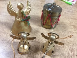 Lot of Vintage 3 Metal, 1 Plastic Christmas Angels, Drum Ornaments - $8.00