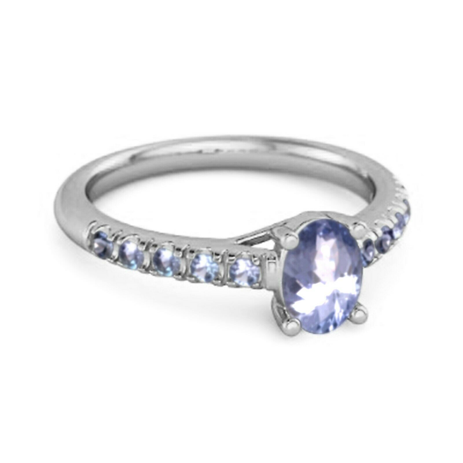 Solitaire 1.70 Ctw Oval  Tanzanite cut 10k White Gold  Floating Halo Ring
