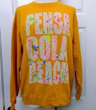 Vtg Pensacola Beach Neon Paint Splatter Yellow Sweatshirt Fruit of Loom FL 80s L - $29.16