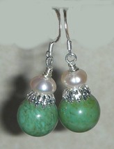 GENUINE TURQUOISE AND PEARLS BEADS EARRINGS - $9.99