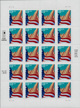 1999 33c Flag over City Black Date, SA, Sheet of 20 Scott 3278 Mint F/VF NH - $19.98