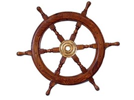 Nauticalmart 30" Deluxe Class Wood and Brass Decorative Ship Wheel 