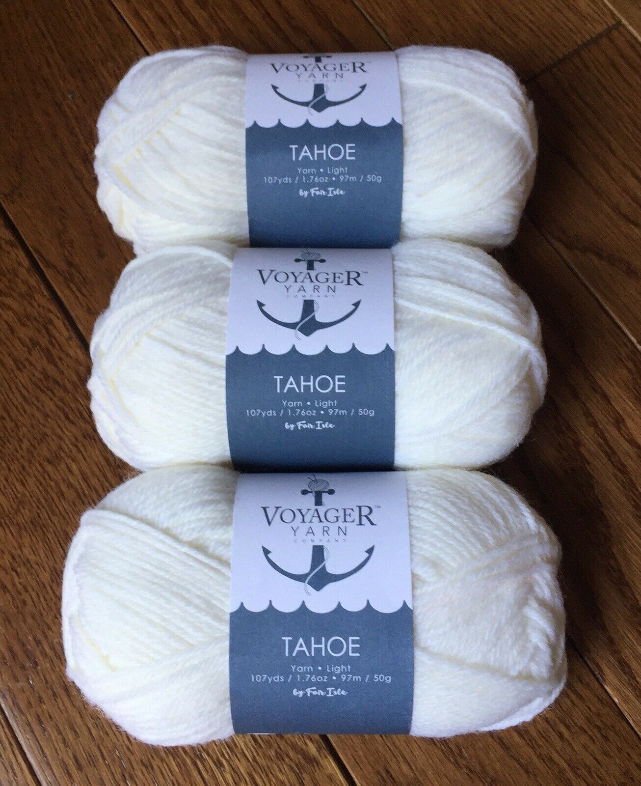 NEW x3 Voyager Yarns Tahoe White 100% Soft Wool, 321yds Total, 50g Ea Fair Isle