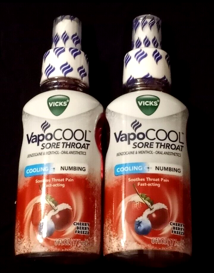 2 VICKS Vapocool Sore Throat COOLING + NUMBING Spray CHERRY BERRY