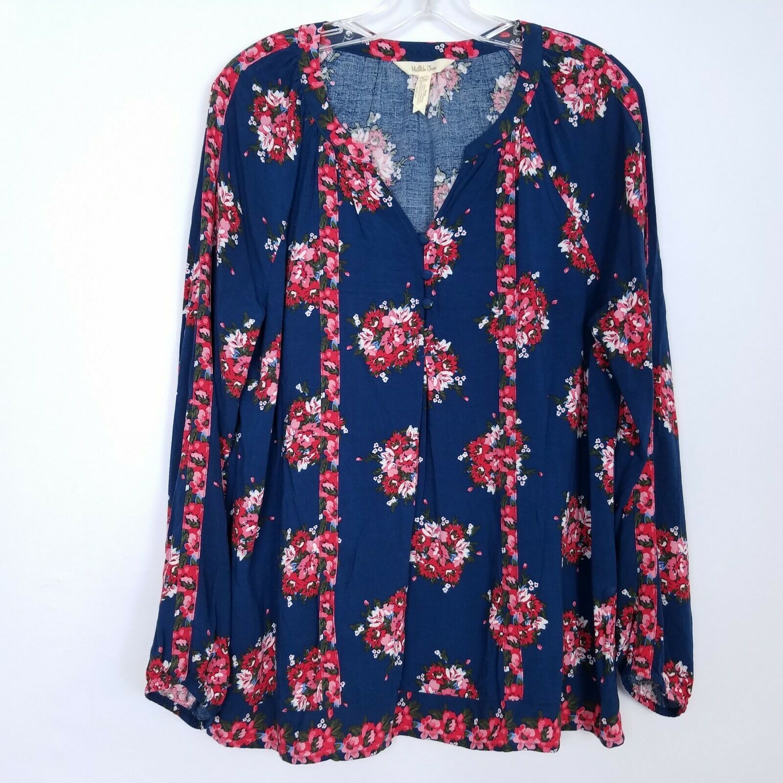MATILDA JANE long sleeve tunic top blouse floral red blue y-neck women ...