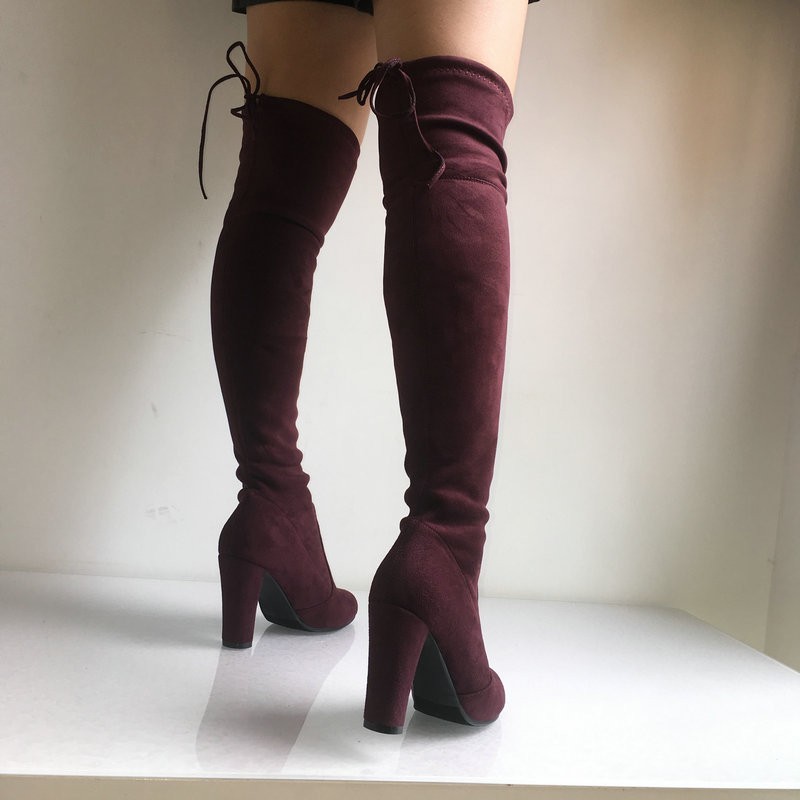 ITCQUALITY FAUX SUEDE WOMEN THIGH HIGH BOOTS STRETCH SEXY OVER KNEE ...