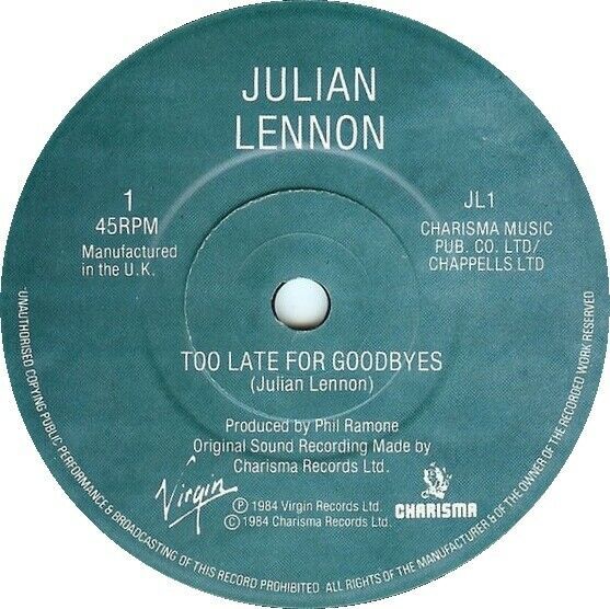 Julian Lennon ‎ Too Late For Goodbyes Uk 7 Vinyl 45rpm
