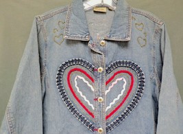 Crystal Kobe Chambray Blue Denim Shirt/Jacket with Heart&#39;s Women&#39;s Size ... - $24.74