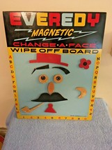 VINTAGE EVEREDY MAGNETIC CHANGE A FACE BOARD TIN TOY W/ RARE CARDBOARD P... - $75.00