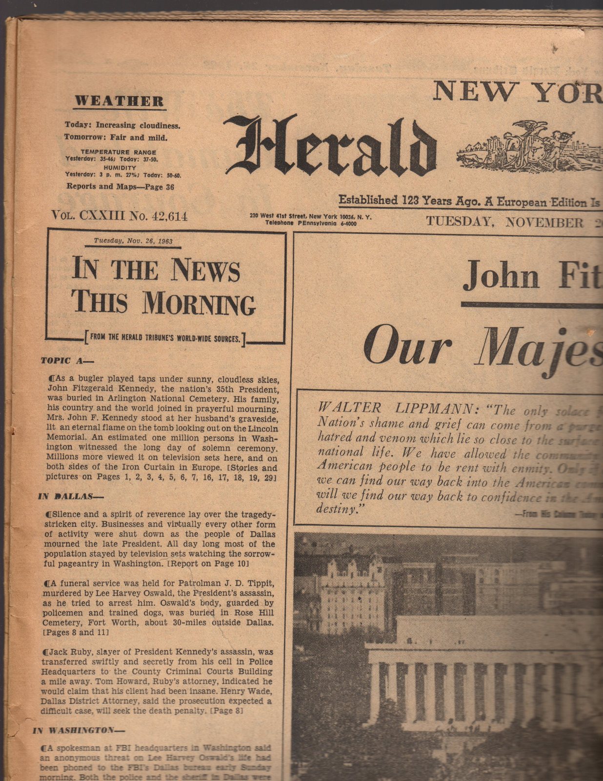 New York Herald Tribune -Newspaper 11/26/63 Tuesday November 26,1963 ...