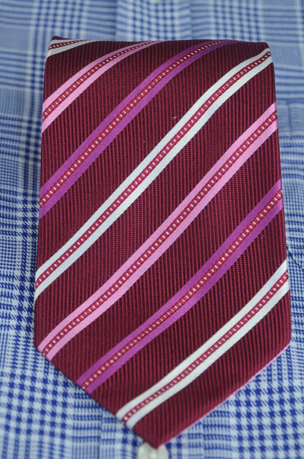 Charles Wain Men's Tie Red Pink & White Striped Woven Silk Necktie 58 x ...