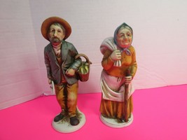 Vintage Ardalt Lot Of 2 Old Man Woman Handpainted Ceramic Bisque Figurines - $19.00