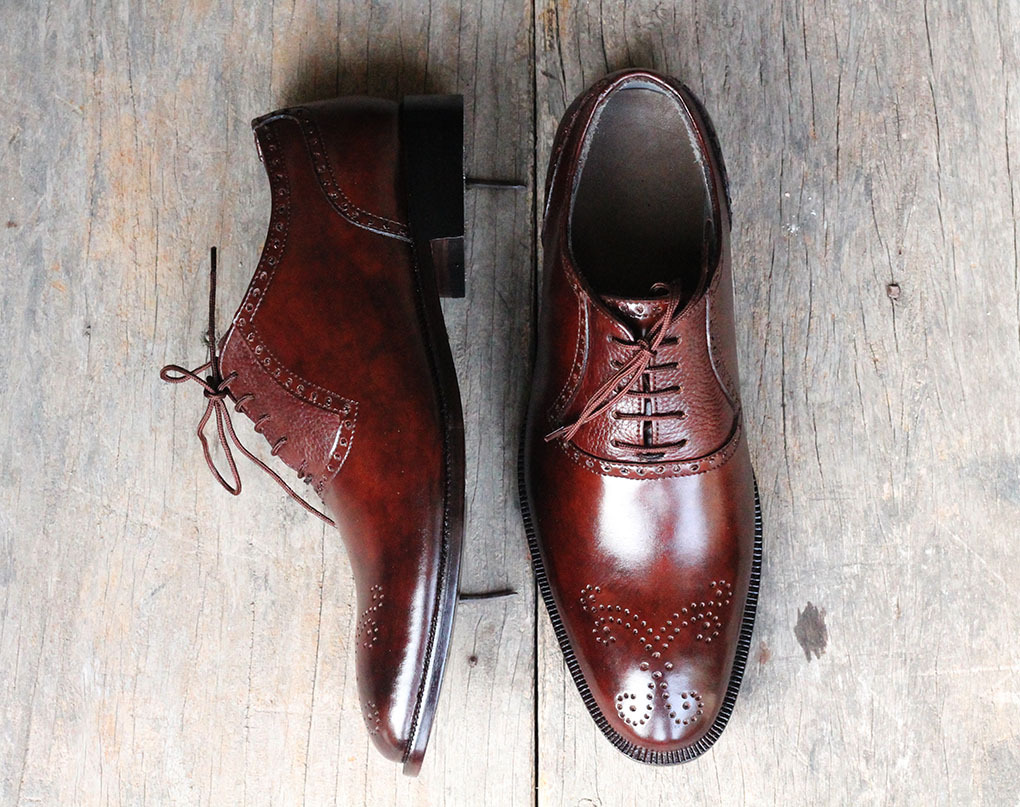 Handmade Men's Brown Brogue Dress Shoes, Men Lace Up Formal Leather Shoes