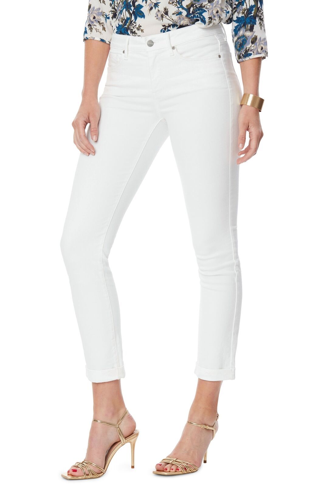 NYDJ OPTIC WHITE Women's Sheri Slim Ankle Jeans with Roll Cuff, US 10