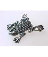 Genuine MARCASITES in STERLING SILVER FROG with GARNET Eyes BROOCH Pin - $40.00