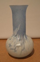 Kosta Boda Sweden Art Glass Vase Blue &amp; White 7 3/4&quot; High With Foil Label - $74.25