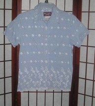 Denim &amp; Co. women&#39;s short sleeve blue gingham embroidered button-front t... - $3.00