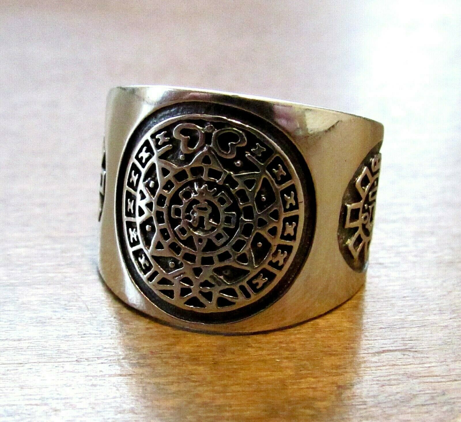 Handcrafted Solid 925 Sterling Silver Men's AZTEC / MAYAN CALENDAR Ring