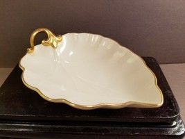 Lenox Leaf Shaped Ivory Trinket Candy Dish in Woodleaf Collection 24k Gold Trim - $12.85