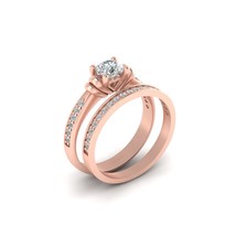Round Cut Approx 0.90cttw White Diamond Wedding Ring Set Rose Gold Fn 925 Silver - $189.99