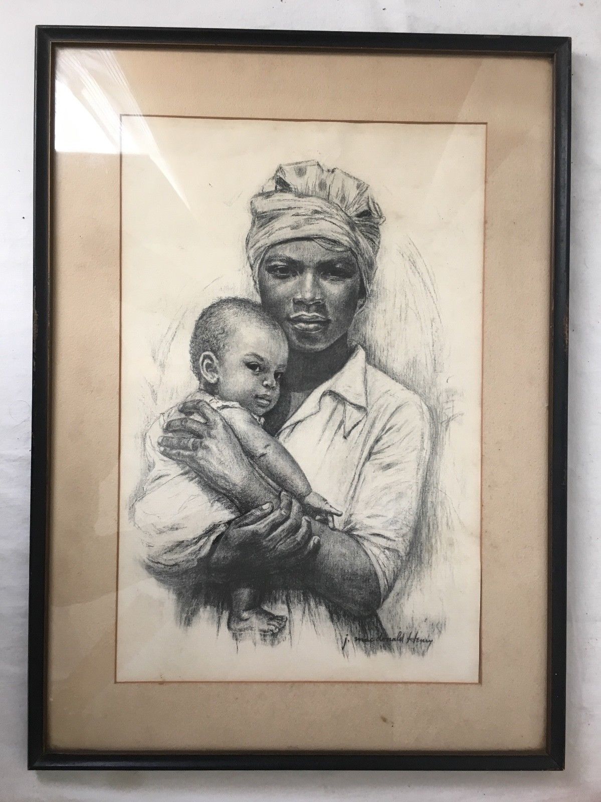 J Macdonald Henry Jamaican Boy with Goat Charcoal Lithograph Matted ...