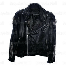 New Men&#39;s Unique Black Silver Spiked Studded Punk  Motorcycle Leather Ja... - $300.79+