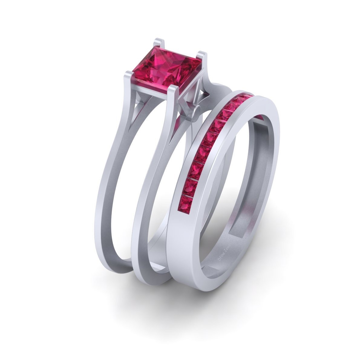 Solitaire Princess Cut Pink Ruby Engagement Ring Womens Bridal Wedding Ring Set