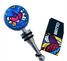 Romero Britto  Bottle Stopper Flying Heart Blue Rare Retired Collectible #331461
