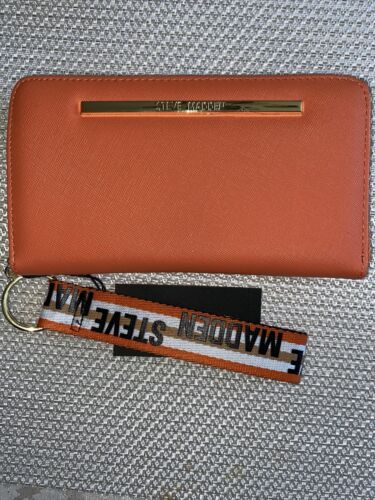 Steve Madden wallet/wristlet orange smooth textured logo strap- cute!