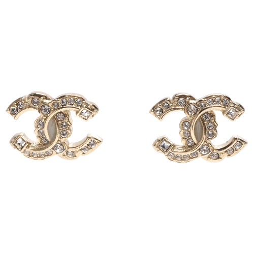 Chanel CC Tear Drop Rhinestone Shiny Earrings, Chanel