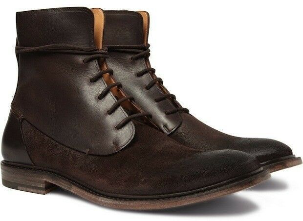 New Made To Order Men Chocolate Brown High Ankle Suede Leather Lace Up Boots 201